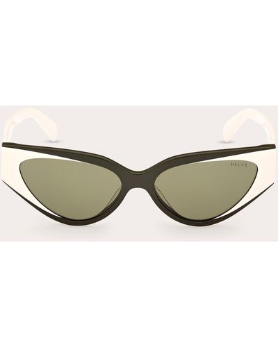 Emilio Pucci Solid Military Green & White Cat-eye Sunglasses - Natural