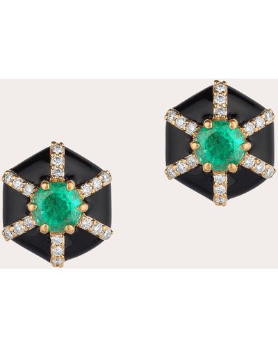 Goshwara Emerald & Diamond Hexagon Stud Earrings - Black