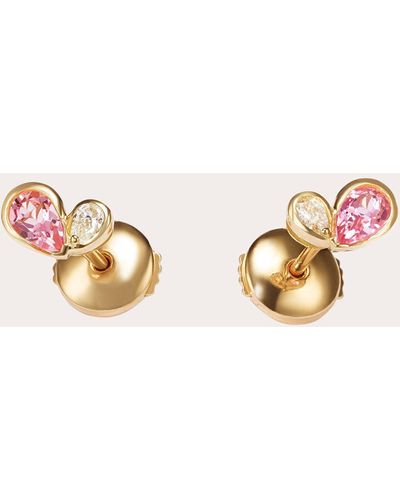 Milamore Diamond & Tourmaline Duo Heart Stud Earrings 18k Gold - Pink