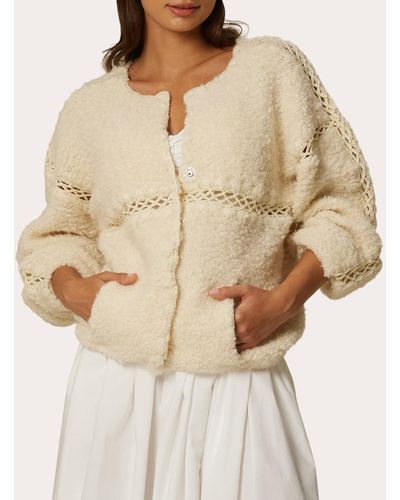 Santicler Irina Furry Knit Crochet Cardigan Jacket - Natural