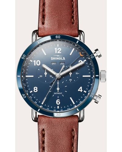 Shinola Canfield Sport 45mm Cognac Leather-strap Watch - Blue