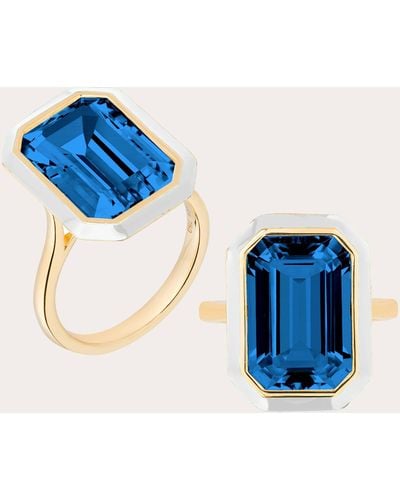 Goshwara London Topaz & White Enamel Emerald-cut Ring - Blue