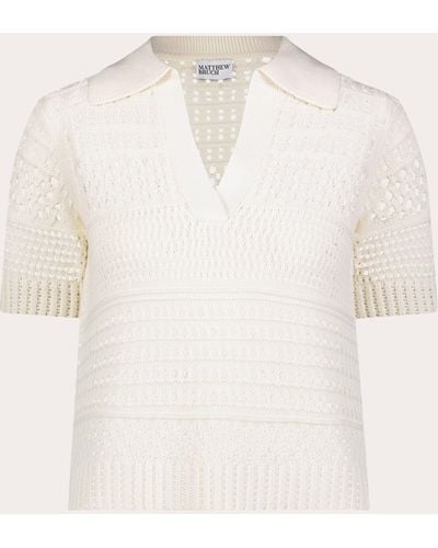 Matthew Bruch Variegated Knit Mesh Polo Top - Natural