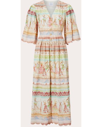 Hayley Menzies Hayley Zies Broderie Anglaise Pleated-sleeve Midi Dress - Natural
