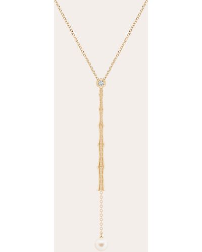 Natori Diamond & Pearl Bamboo Lariat Necklace - Natural
