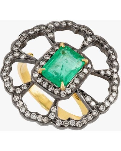 Amrapali Emerald & Diamond Flower Ring - Green