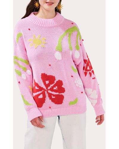 Hayley Menzies Hayley Zies Jacquard Oversized Crewneck Sweater - Pink