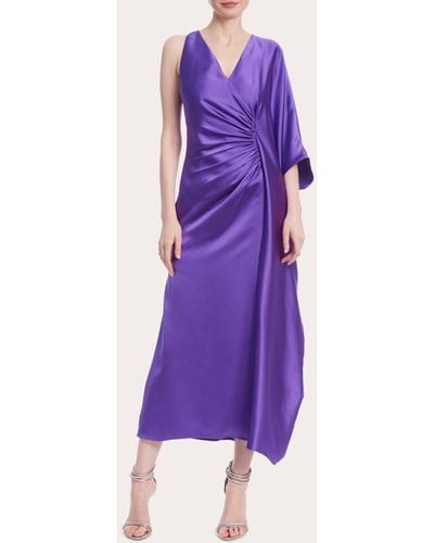 Badgley Mischka Ruched Asymmetric Kaftan Dress - Purple