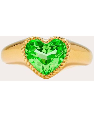Yvonne Léon Crystal Heart Mini Signet Ring - Green