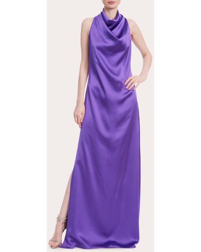 Badgley Mischka Satin Cowl Neck Gown - Purple