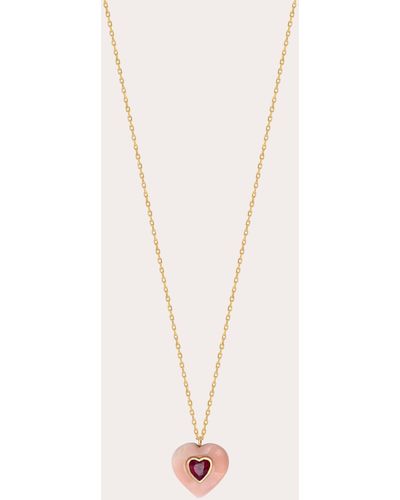 JOLLY BIJOU Coral & Ruby Heart Pendant Necklace - Natural