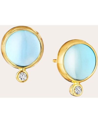 Syna Topaz & Diamond Candy Stud Earrings 18k Gold - Blue
