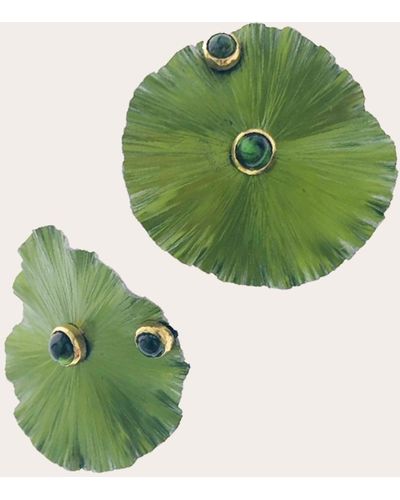 Casa Castro Aluminum Anodized Peridot Lily Pad Stud Earrings - Green