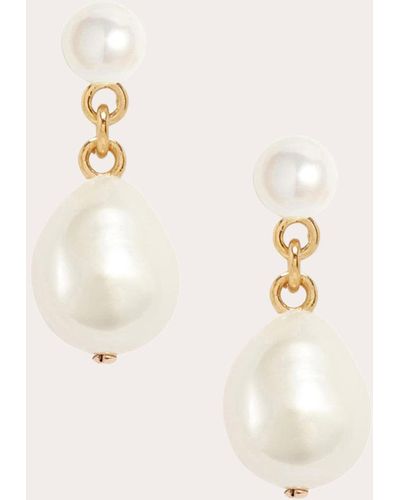 POPPY FINCH Oval Pearl Drop Earrings - Natural