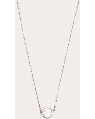 Yi Collection Platinum Diamond Button Pendant Necklace - Natural