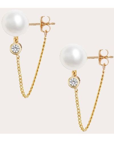 POPPY FINCH Diamond & Pearl Chain-drop Stud Earrings 14k Gold - Natural