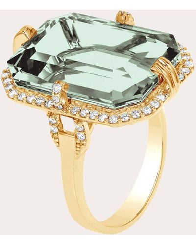 Goshwara Prasiolite & Diamond Emerald-cut Ring - Metallic