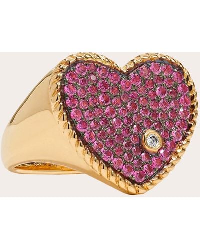 Yvonne Léon Sapphire Heart Signet Ring 18k Gold - Pink