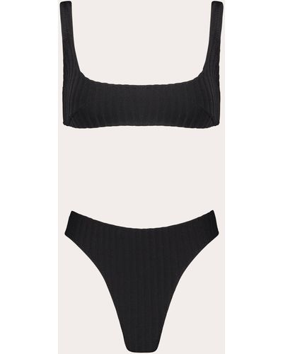Matthew Bruch Anna Rib-knit High-cut Bikini - Black