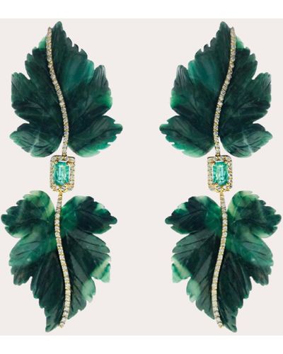 Casa Castro Mother Nature African Jade & Emerald Leaf Drop Earrings - Green