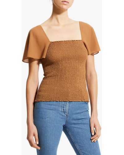 Theory Flutter-sleeve Smocked Top - Multicolor