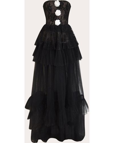 Rayane Bacha Bianca Lace Ruffle Dress - Black