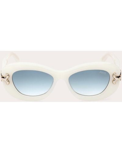 Emilio Pucci Ivory Fishtail Logo Oval Sunglasses - Blue