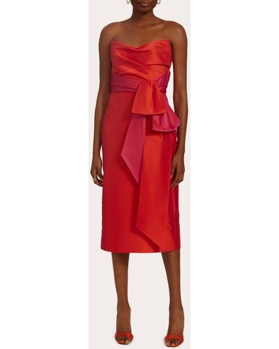Amsale Satin Bow Slim Strapless Dress - Red