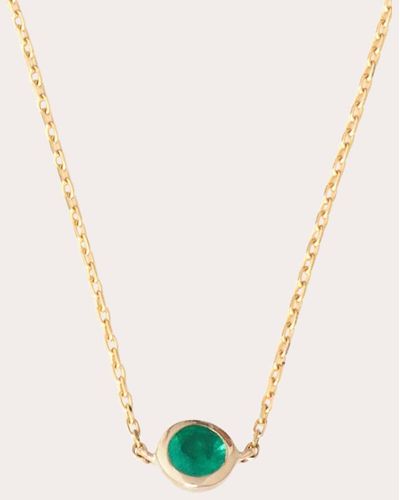 Yi Collection Emerald Petite Button Pendant Necklace 18k Gold - Green