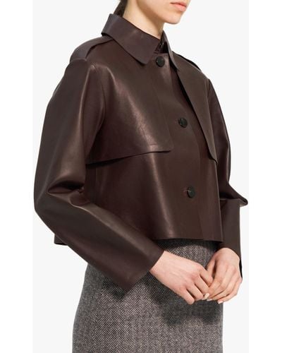 Theory Women's Leather Cropped Trench Coat - Brown
