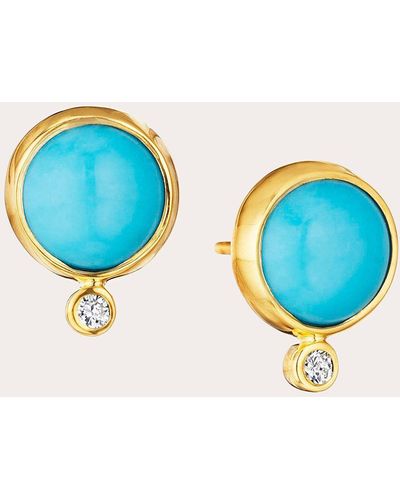 Syna Turquoise & Diamond Stud Earrings 18k Gold - Blue