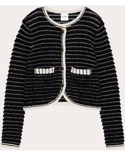 St. John Eyelash Tweed Contrast Knit Jacket - Black
