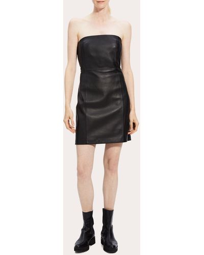 Theory Strapless Leather Mini Dress - Black
