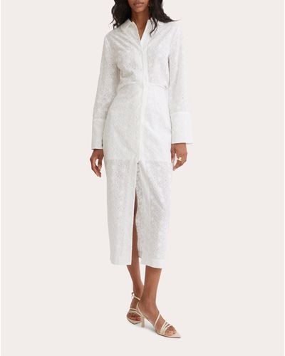 Matthew Bruch Blouson Long-sleeve Midi Shirt Dress - White