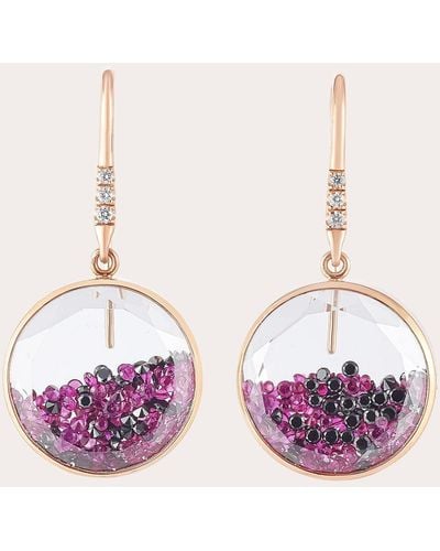 Moritz Glik Black Diamond & Ruby Core 15 Drop Earrings 18k Gold - Pink