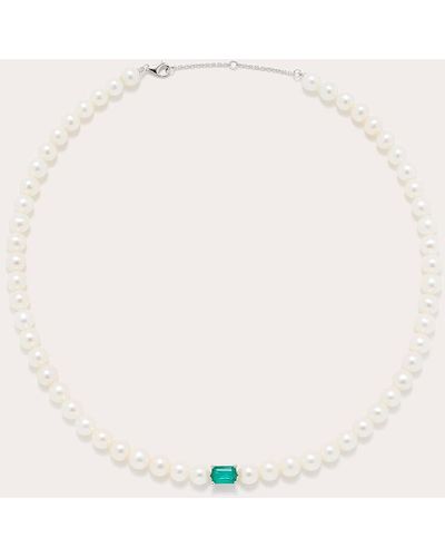Yvonne Léon Emerald & Pearl Beaded Necklace - Natural