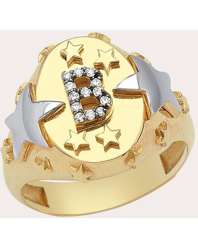 Charms Company Diamond Initial Star Signet Ring 14k - Metallic