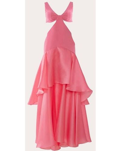 Estefania Lemon Dream Tiered Silk Maxi Dress - Pink