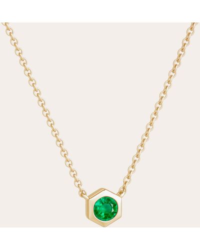 Natori Emerald Hexagon Pendant Necklace - Metallic