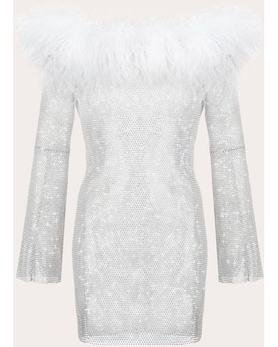 Santa Brands Rhinestone Feather Off-shoulder Mini Dress - White