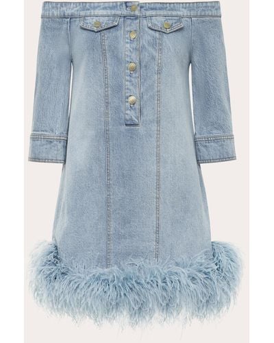 Hellessy Barbara Feathered Denim Dress - Blue