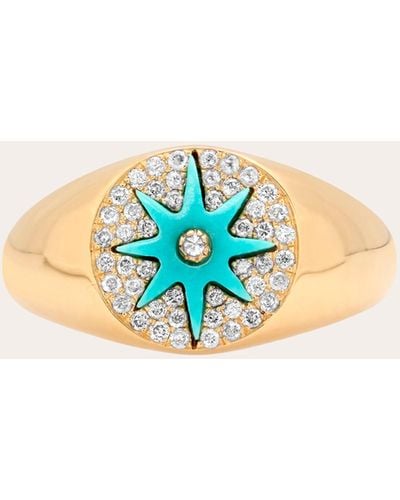 Colette Turquoise Starburst Diamond Signet Ring 18k Gold - Blue