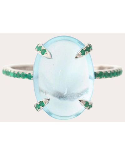 Yi Collection Aquamarine & Emerald Spring Globe Ring - Blue