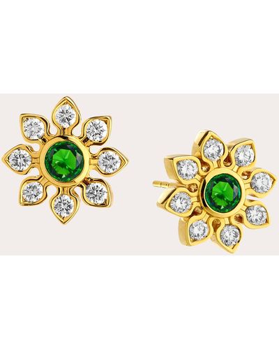 Syna Emerald & Diamond Mogul Flower Stud Earrings - Green