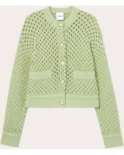 St. John Sparkle Crochet Knit Jacket - Green