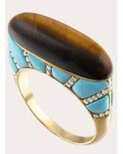 Eden Presley Tiger's Eye & Turquoise Inlay Stack Ring - Blue