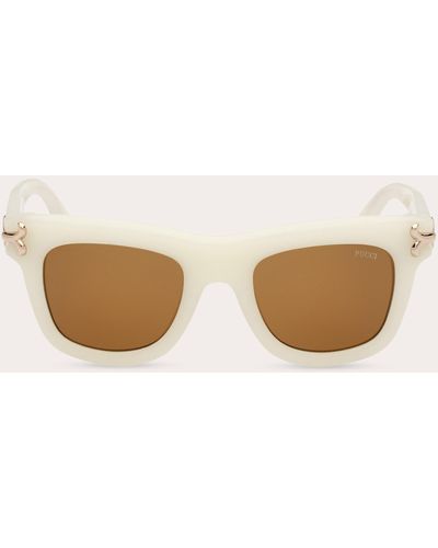 Emilio Pucci White & Brown Square Sunglasses - Natural