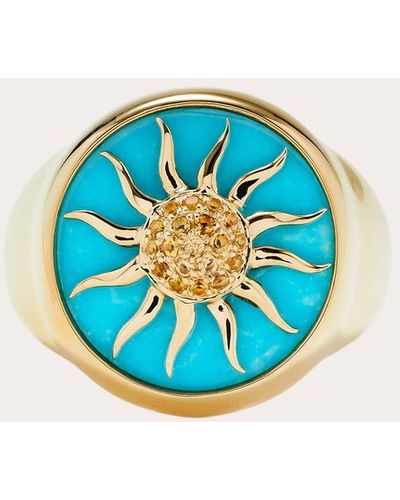 Yvonne Léon Turquoise Sun Signet Ring - Blue