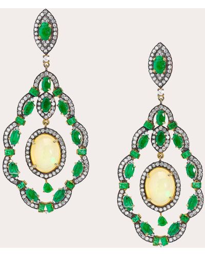 Sanjay Kasliwal Umangi Emerald And Opal Earrings - Green