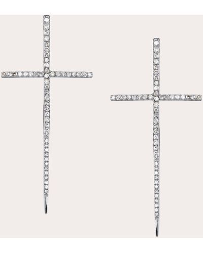 Sheryl Lowe Spike Cross Pavé Diamond Threader Earrings Sterling - Natural